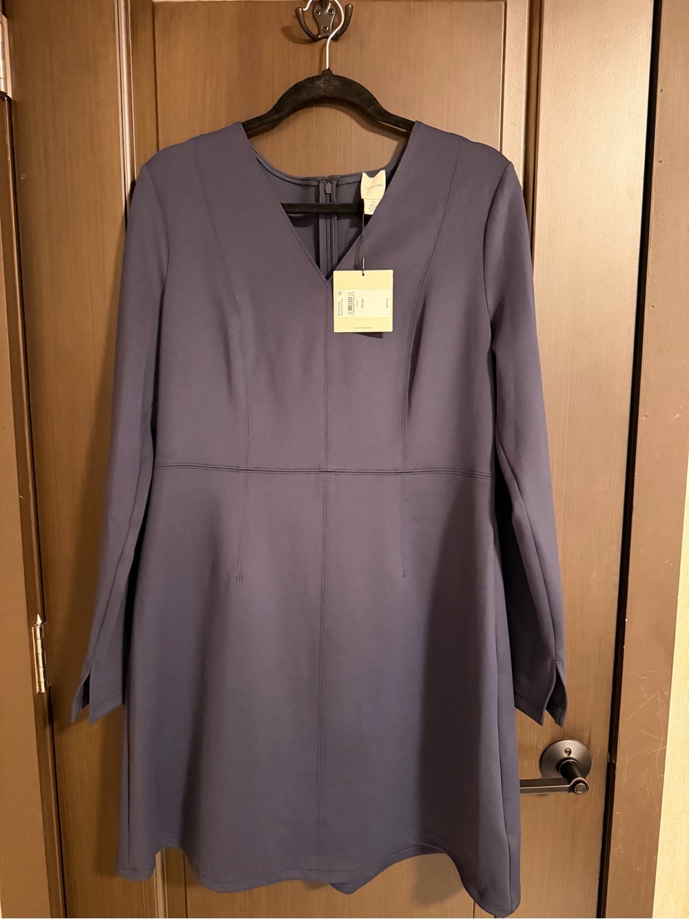 Calvin Klein Navy Long-Sleeve V-Neck A-Line Dress